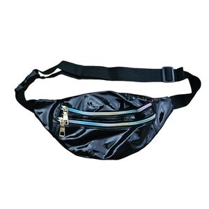 🖤 New Black Fanny Pack Neon Rainbow Zippers